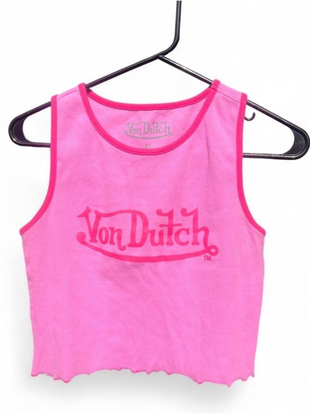 VTG Y2K 2000s Von Dutch Pink Ribbed Crop Tank Women’s Size XL
